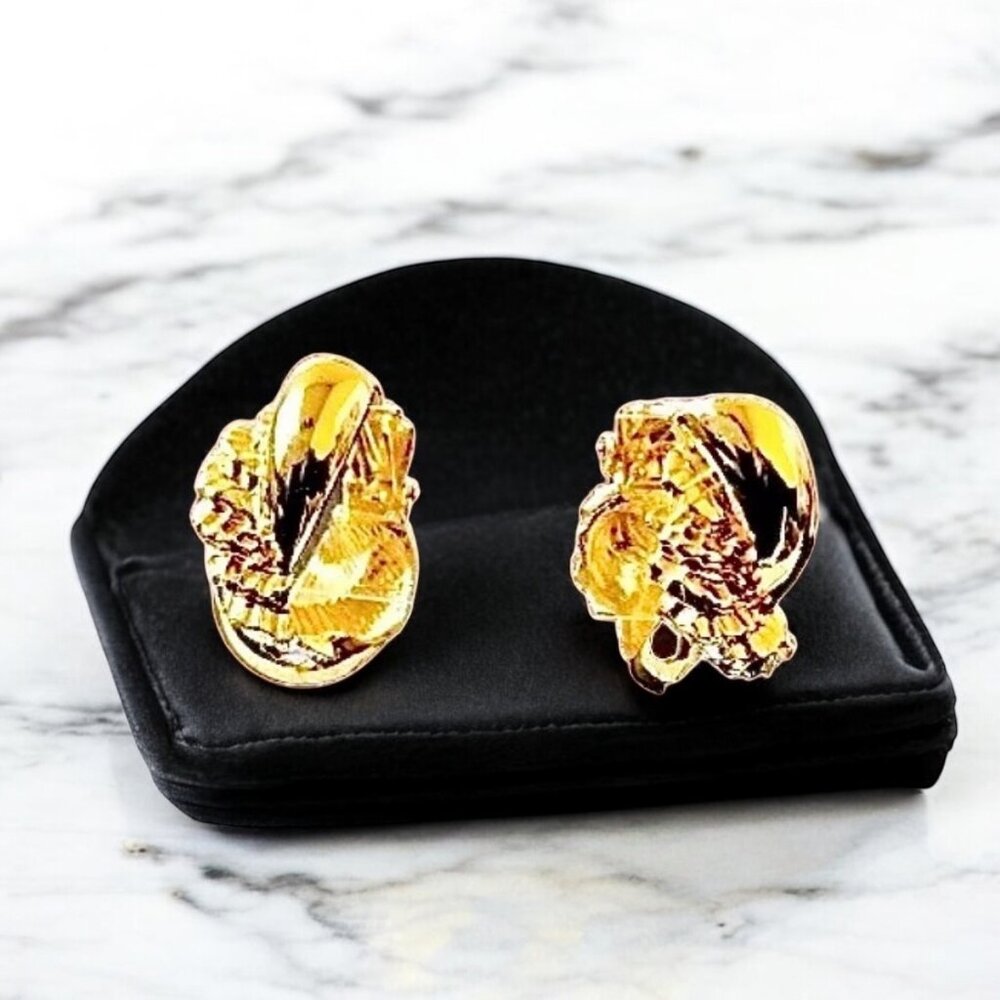 St. John Designer Earrings Clip On Goldplated Signed Vintage